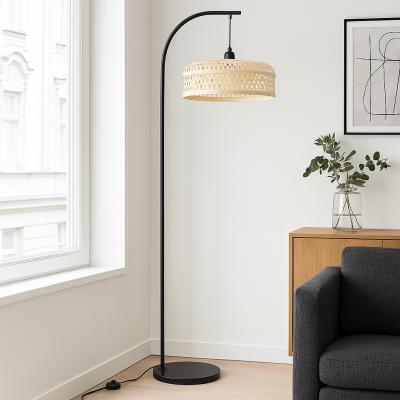 Candeeiro de pé castanho rústico, Jennifer, com interruptor