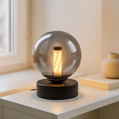 Candeeiro de mesa recarregável preto moderno, Theo, 2W, LED 3000K, IP44, regulável em 3 níveis
