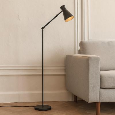 Candeeiro de pé preto moderno, Steve, com interruptor