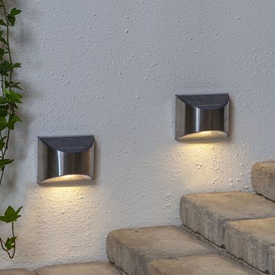 Candeeiro de parede exterior solar prateado de alumínio, Amier, 0,2W, LED 3000K, IP44