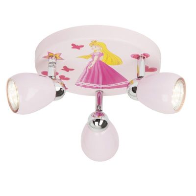 Foco de teto quarto infantil rosa de metal, Rinze, 2,5W, LED 3000K