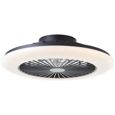 Ventilador de teto moderno preto, Salerno, 40W, LED RGBW, com controle remoto.