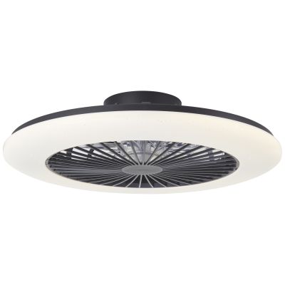 Ventilador de teto moderno preto, Salerno, 48W, LED RGBW, com controle remoto.