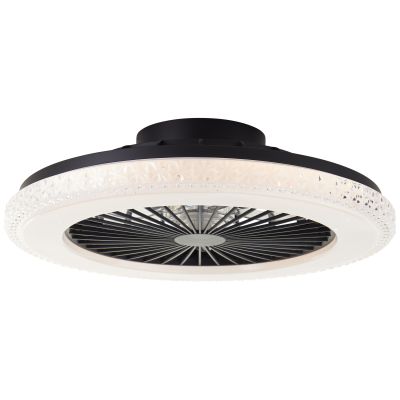 Ventilador de teto moderno preto, Badria, 40W, LED RGBW, com controle remoto.