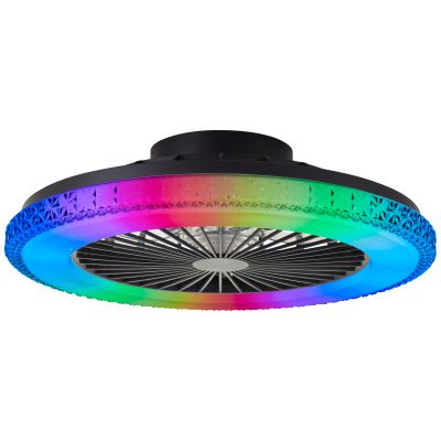 Ventilador de teto moderno preto, Baki, 40W, LED RGBW, com controle remoto.