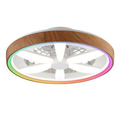 Ventoinha de teto madeira de plástico, Roos, 48W, LED RGBW, com comando à distância