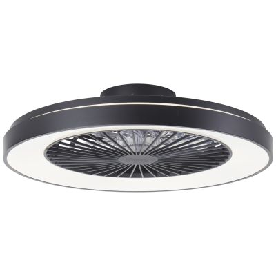 Ventilador de teto moderno preto, Palmero, 40W, LED RGBW, com controle remoto.