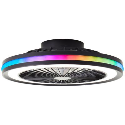 Ventilador de teto moderno preto, Stefanus, 40W, LED RGBW, com controle remoto.