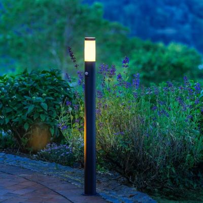 Candeeiro de pé exterior com sensor de movimento preto de metal, Meis, IP44