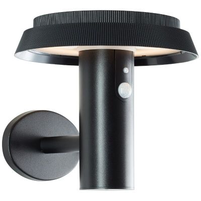 Candeeiro de parede exterior solar preto de metal, Ridvan, 4W, LED 3000K, IP44
