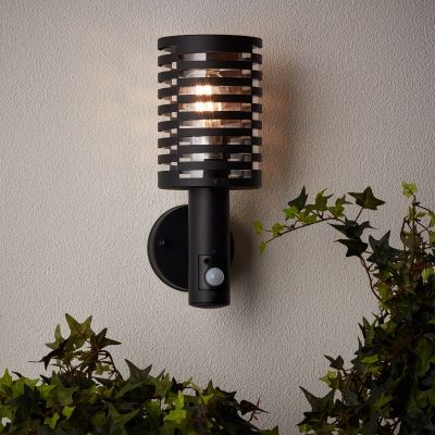 Candeeiro de parede exterior com sensor de movimento preto moderno, Veysel, IP44