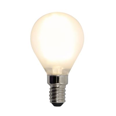 Lâmpada LED E14 Olucia dimerizável, P45, 3W, vidro branco, 2700k