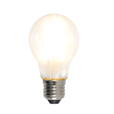 Lâmpada LED E27 Olucia dimerizável, A60, 5W, vidro branco, 2700k
