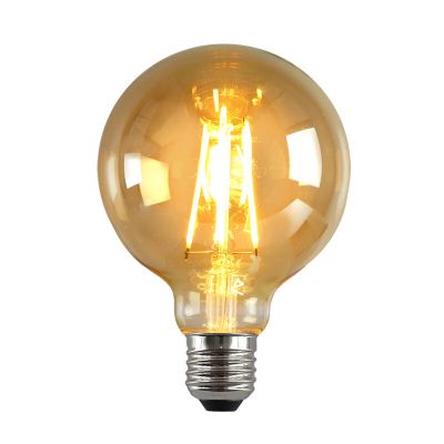 Lâmpada LED E27 Olucia dimerizável, G95, 6W, vidro âmbar, 2200k