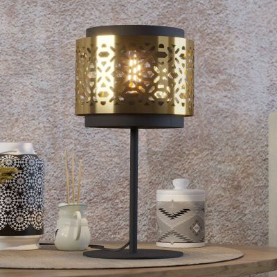 Candeeiro de mesa latão de aço, Quincy, com interruptor