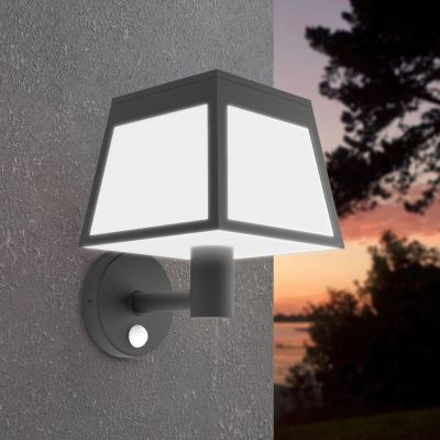 Candeeiro de parede exterior solar preto de plástico, Imelda, 7,5W, LED 3000K, IP65