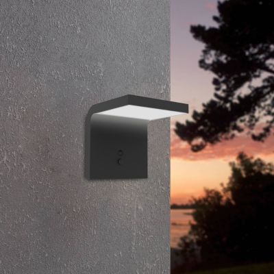 Candeeiro de parede exterior solar preto de plástico, Huseyin, 6,5W, LED 4000K, IP65