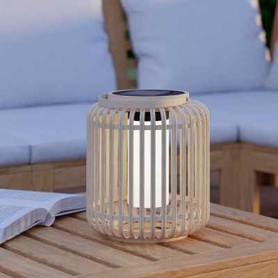 Candeeiro de mesa exterior solar castanho de madeira, Hanin, 3,3W, LED 4000K, IP44, com interruptor