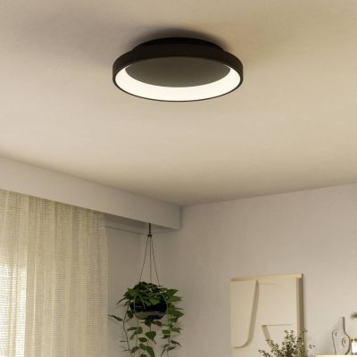 Candeeiro de teto preto de plástico, Shauni, 12W, LED ajustável de branco quente a branco frio, com comando à distância