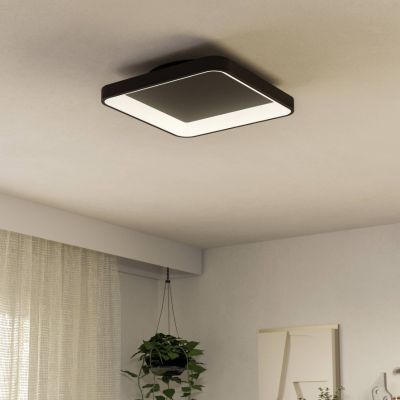 Candeeiro de teto preto de plástico, Shauni, 12W, LED ajustável de branco quente a branco frio, com comando à distância