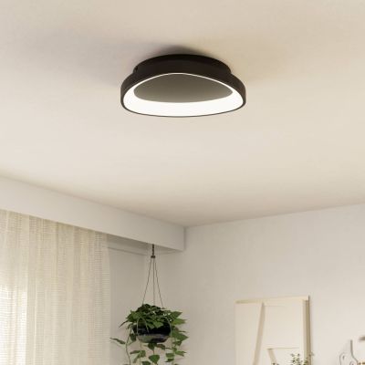Candeeiro de teto preto de plástico, Shauni, 12W, LED ajustável de branco quente a branco frio, com comando à distância