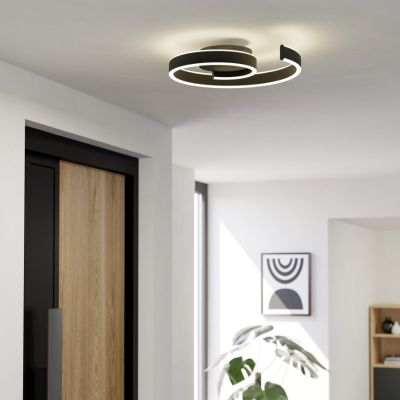 Candeeiro de teto inteligente preto de alumínio, Sahra, 37W, LED ajustável de branco quente a branco frio, com comando à distância