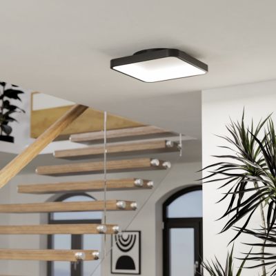 Candeeiro de teto inteligente preto de aço, Shauni, 20W, LED RGBW, com comando à distância