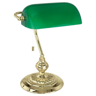 Candeeiro de banqueiro verde de vidro, Lugco, com interruptor de cordão