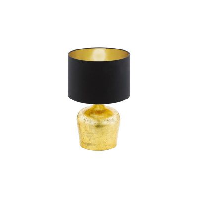 Candeeiro de mesa dourado de tecido, Elvin, com interruptor