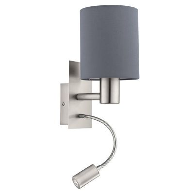 Aplique de parede cinzento de tecido, Abano, com interruptor