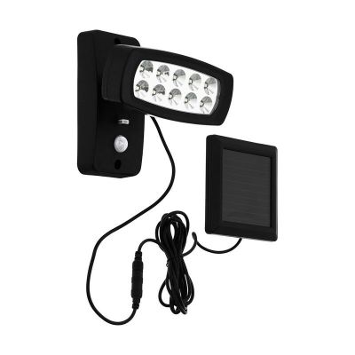 Candeeiro de parede exterior solar preto de plástico, Fuat, 2W, LED 3000K, IP44