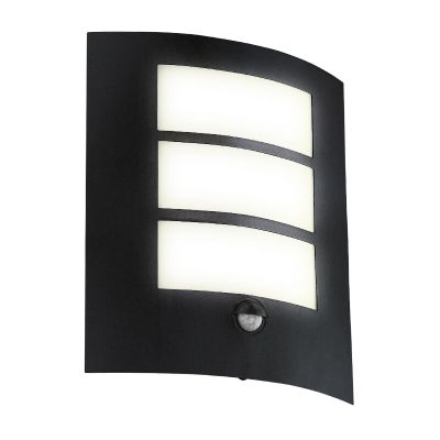 Candeeiro de parede exterior com sensor de movimento preto de aço, Elyana, IP44