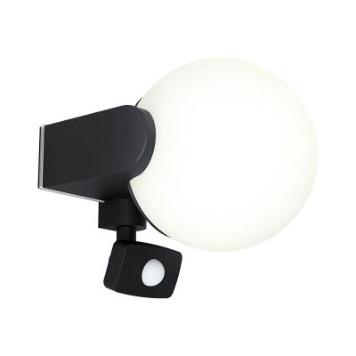 Candeeiro de parede exterior com sensor de movimento preto de alumínio, Lydia, IP44