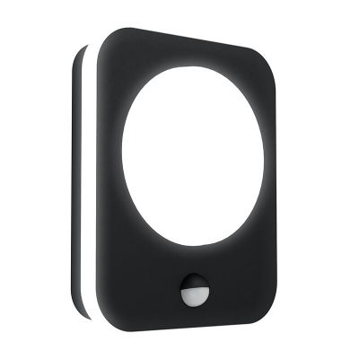 Candeeiro de parede exterior com sensor de movimento preto de alumínio, Luut, 9W, LED 3000K, IP44