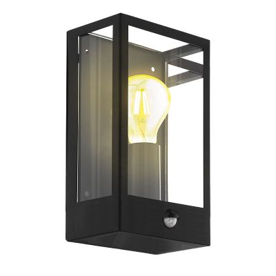Candeeiro de parede exterior com sensor de movimento preto de aço, Alihan, IP44