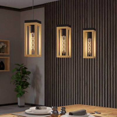 Candeeiro suspenso castanho de madeira, Jasmina