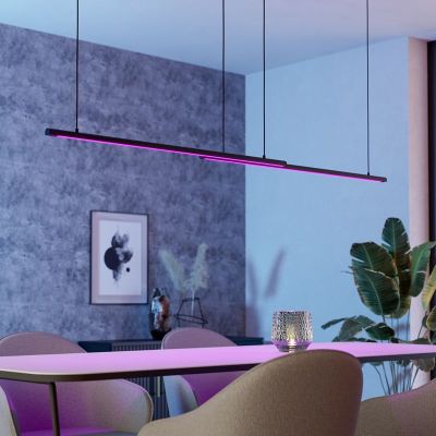 Candeeiro suspenso preto de alumínio, Flatron, 40W, LED RGBW, com comando à distância