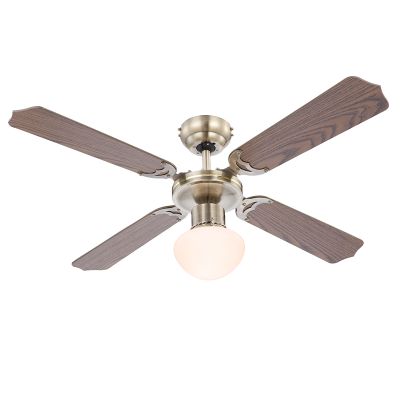 Ventilador de teto clássico marrom em aço inoxidável, Henza, com interruptor de puxar.