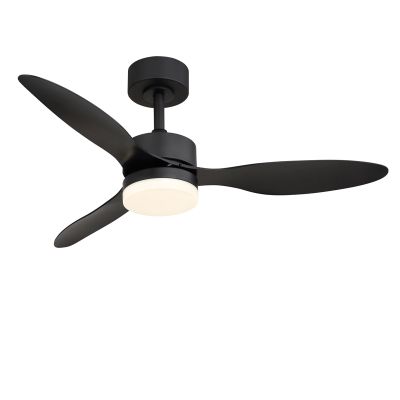 Ventilador de teto moderno preto em metal, Herre, 20W, LED branco ajustável de quente a frio, com controle remoto.