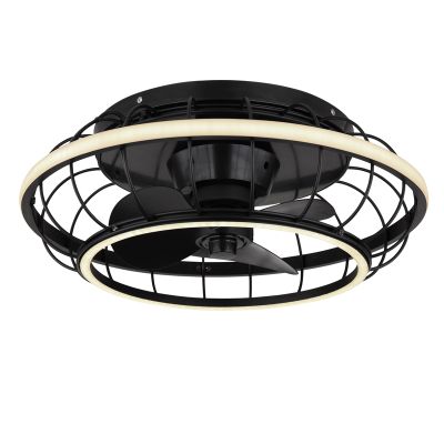 Ventilador de teto industrial preto em metal, Jorne, 30W, LED branco ajustável de quente a frio, com controle remoto.