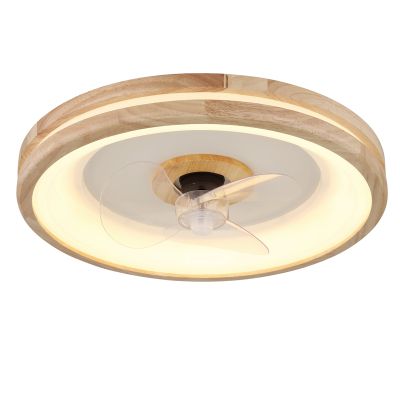 Ventilador de teto moderno em madeira, Klaaske, 30W, LED ajustável de branco quente a frio, com controle remoto.