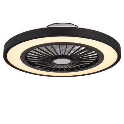 Ventilador de teto moderno preto em plástico, Komal, 45W, LED branco ajustável de quente a frio, com controle remoto.