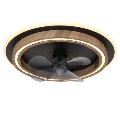 Ventilador de teto moderno marrom, em plástico laminado, 32W, LED branco ajustável de quente a frio, com controle remoto.