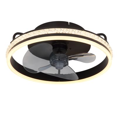 Ventilador de teto Lejla, 29W, design preto em metal, LED ajustável de branco quente a frio, com controle remoto.