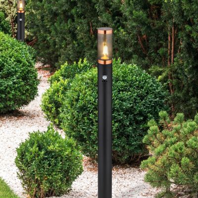 Candeeiro de pé exterior com sensor de movimento preto de aço inoxidável, Ishara, IP44