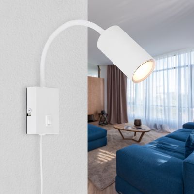 Candeeiro de parede com tomada branco de metal, Roelof, com interruptor