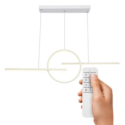 Candeeiro suspenso branco de metal, Wieger, 50W, LED ajustável de branco quente a branco frio, com comando à distância