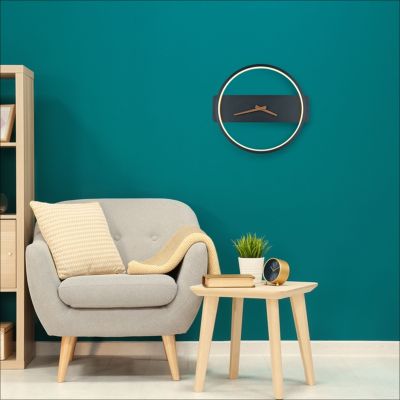 Aplique de parede preto com relógio, Sybe, 12W, LED 3000K