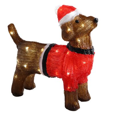Cachorro de Natal em acrílico com LED - 38 cm