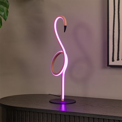 Candeeiro de mesa moderno rosa, Flamingo, 5,5W, LED RGB, com comando à distância